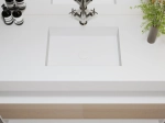 Plan vasque Design, fabrication sur mesure, Largeur 60 à 200 cm x Profondeur 40 à 60 cm, résine minérale ACRYSTONE® SOLID-SURFACE Finition lisse blanc mate, Livraison Offerte et Rapide.